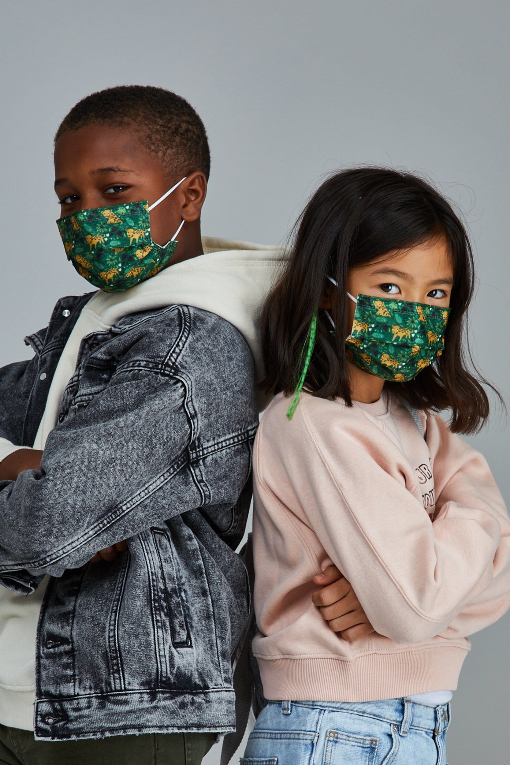 Kids wearing the MASKC™ Kids Jungle Face Mask